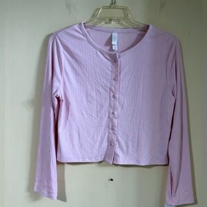 Light Pink Ribbed Button-Front Women's Top..100